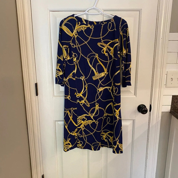 J. McLaughlin Campbell knit Mini Dress equestrian Navy Blue-Gold 33699 - Picture 2 of 10